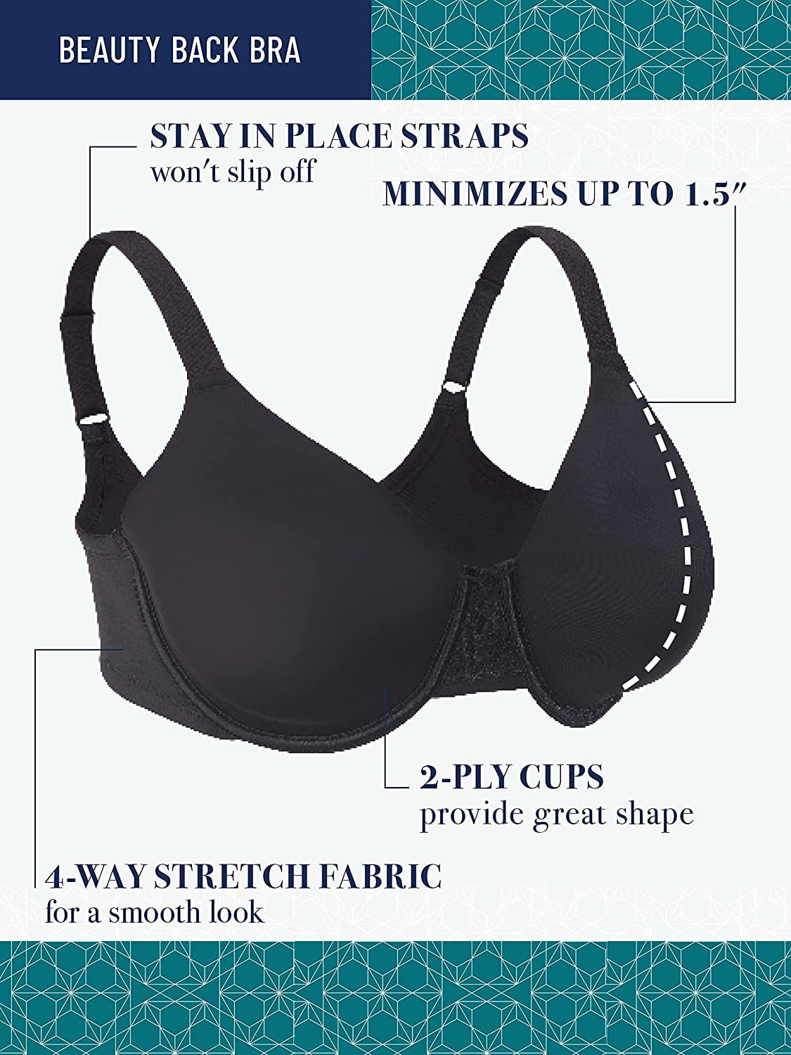 Women's Vanity Fair 76080 Beauty Back Full Figure Minimizer Underwire Bra (Sheer Quartz 34H)