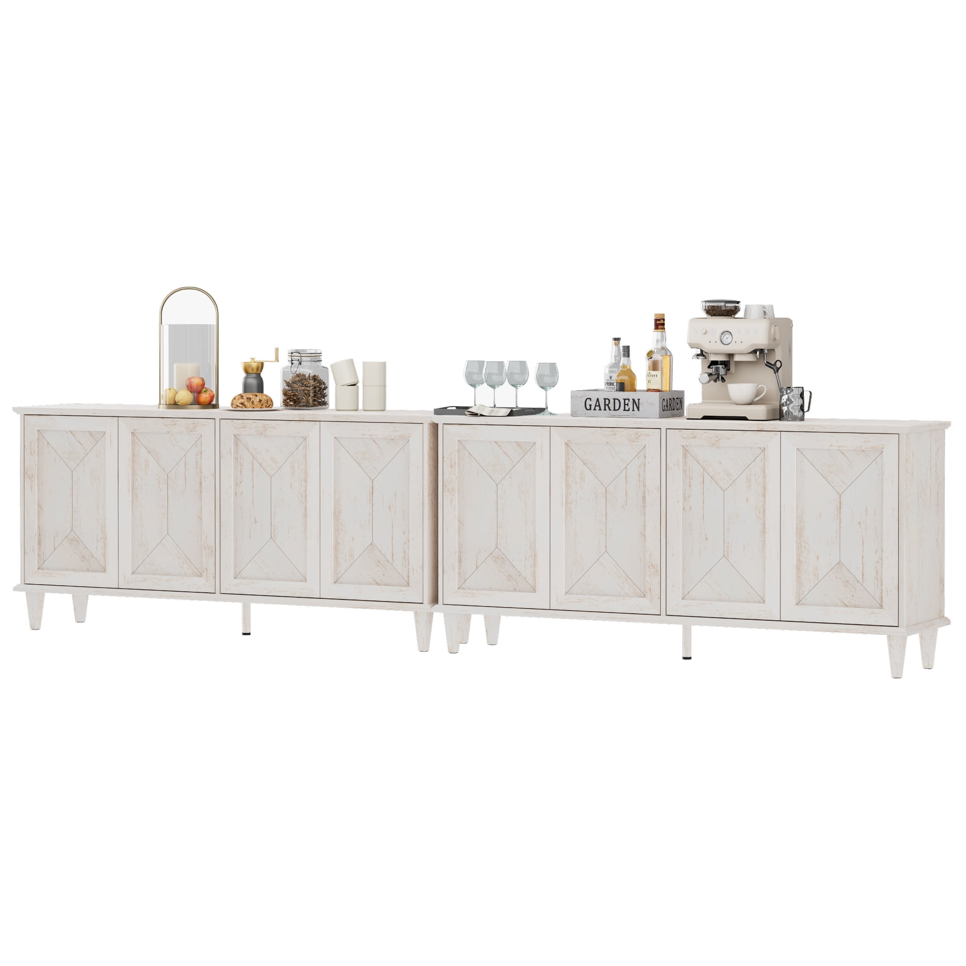 WAMPAT Modern Farmhouse Media Console for 85-130+ inch TVs,130-inch Large Double Unit TV Stand with Handcrafted Patchwork Doors,Massive Storage with Adjustable Shelves & Cable Management, Pale Oak