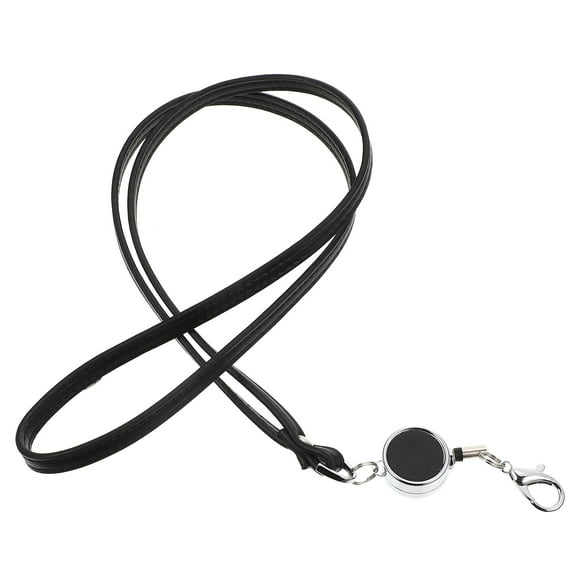PBPBOX Stretchy Neck Strap Lanyard Black Pu Iron Anti Lost For Work Cards 1Set