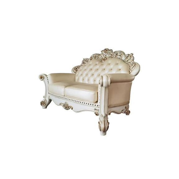 ACME Vendome Loveseat with 3 Pillows in Champagne PU & Antique Pearl Finsih