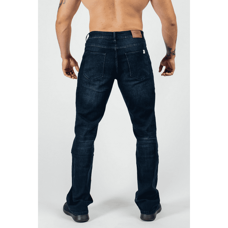 Barbell Apparel Men's Relaxed Athletic Fit Jeans Dark Distressed 28