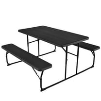 Gymax Folding Picnic Table & Bench Set for Camping BBQ w/ Steel Frame Black