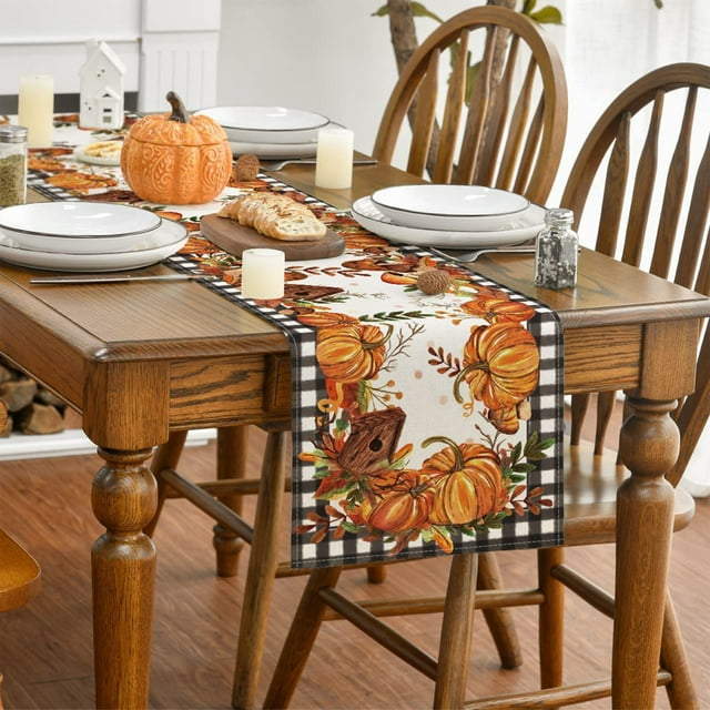 YIMWNYI Nappe Imprimée en Lin d'Automne, Design Citrouille d'Halloween, Confortable et Facile à Nettoyer, Idéale pour Table à Manger, Réunions de Famille, Décoration Festive