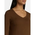 thumbnail image 4 of Time and Tru Women's Cotton V-Neck Tee with Long Sleeves, Sizes XS-XXXL, 4 of 5