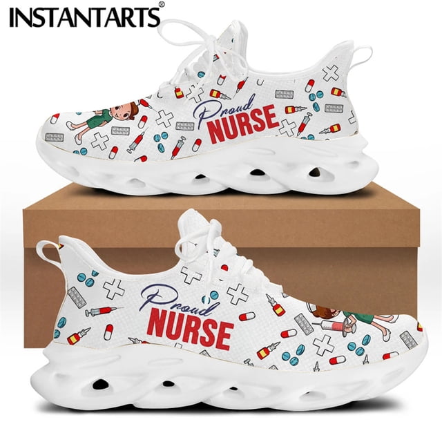 Zapatos de enfermería blancos para mujer, zapatillas planas de malla con bonitos dibujos animados para enfermera, médico y médico