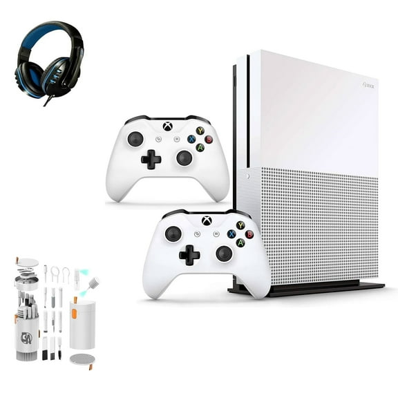 Pre-Owned Microsoft Xbox One S 500GB with 2 Controller, 4K Ultra HD White with BOLT AXTION Cleaning Kit Headset ( )
