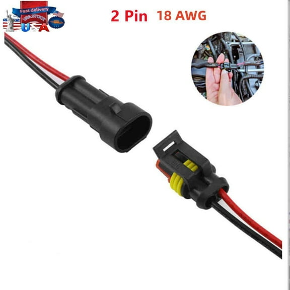 2x Car Waterproof Electrical Wire Cable Connector Male Female 2Pin Way Plug Kit