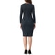 thumbnail image 3 of Vestido de trabajo midi ajustado de peplum para mujer, de cuello redondo, de manga larga, de cintura alta, color gris oscuro, talla L, 3 of 6