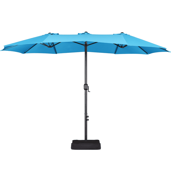 Renwick 13 Ft Outdoor Patio Parasol Umbrella with Base Stand, Sky Blue