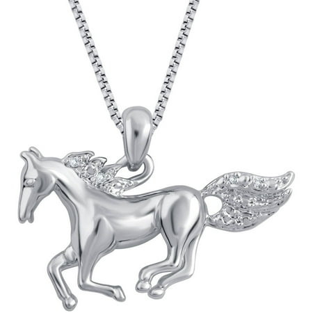 Elegant Diamond Cross Pendant - Diamond Accent Silver-Tone Horse Pendant, 18