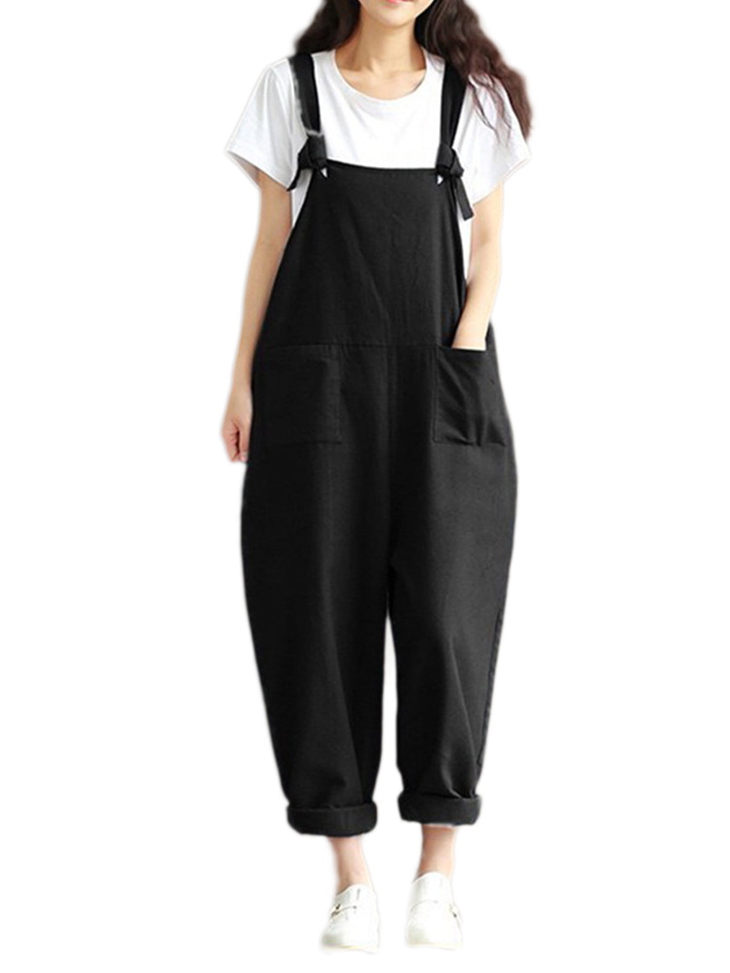 Women’s Strap Button Loose Jumpsuit Casual Dungaree Harem Girls Overall Pant