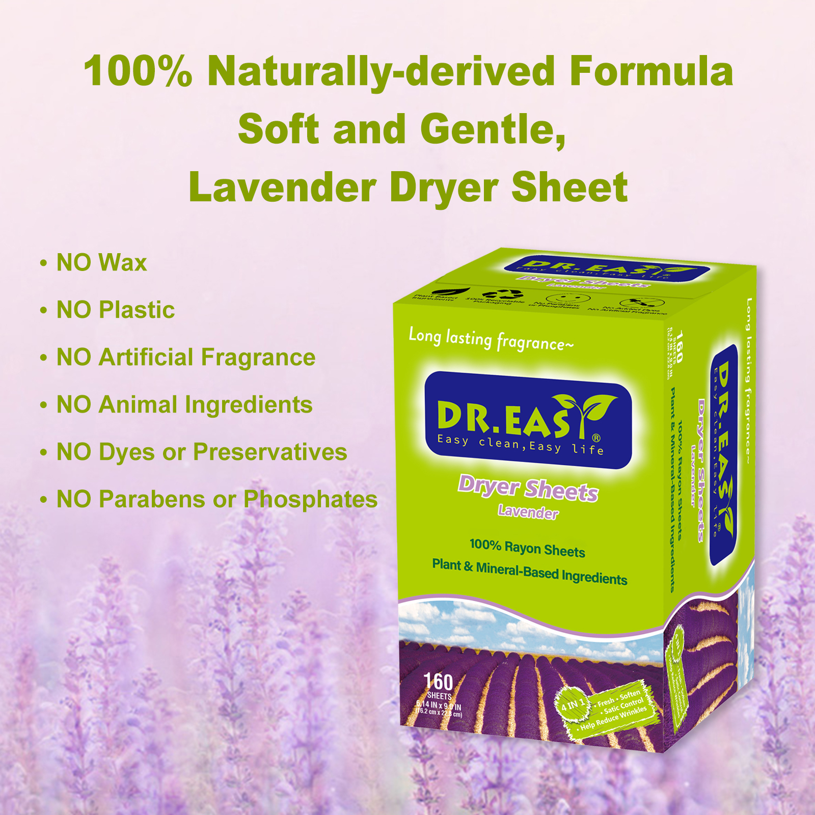 DR.EASY Plant-Based Dryer Sheets, Lavender, 160 Count photo 2