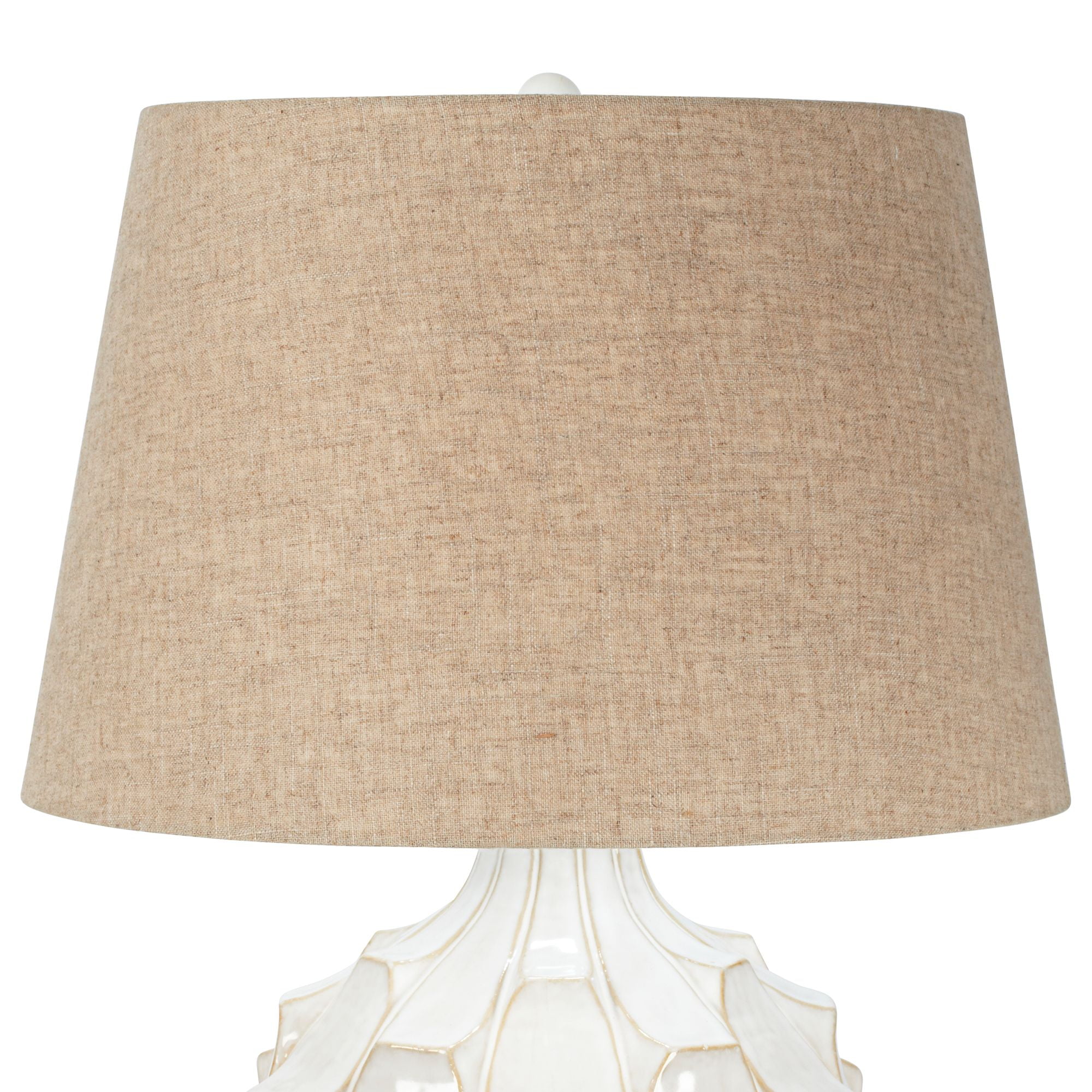 Possini Euro Design Cosgrove Modern Mid Century Table Lamps 26 1/2" High Set of 2 White Glazed Ceramic Light Brown Linen Drum Shade for Living Room