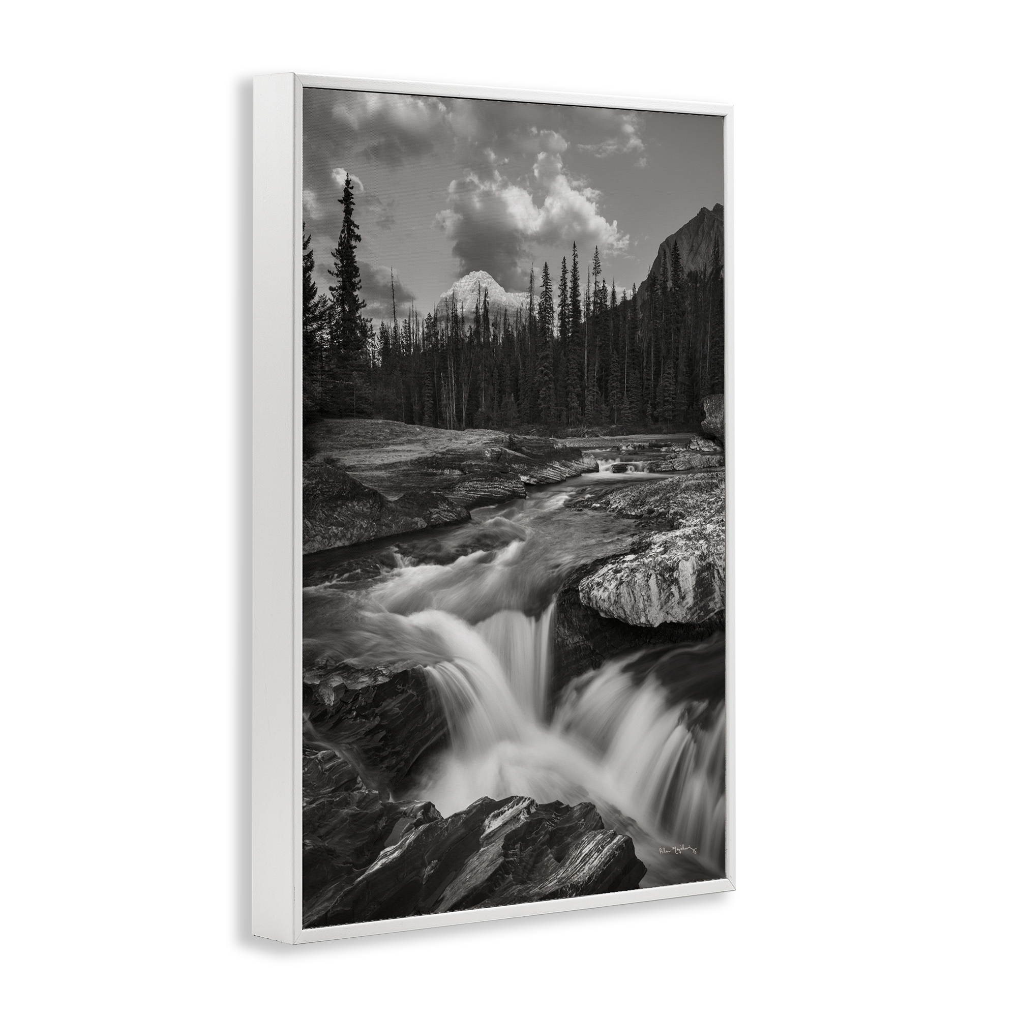Stupell Industries Rocky Splashing River Landscape Photography White Framed Art Print Wall Art, 16 x 24