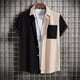 thumbnail image 2 of Camisas s Para Hombre Manga Larga Camisa de manga corta con solapa juvenil de patchwork para hombre Camisa de manga corta a rayas con solapa de pana (Khaki, 3XL), 2 of 7