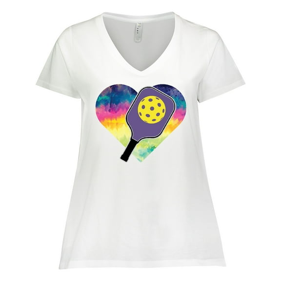Inktastic Pickleball Lover Paddle Ball Retro Heart Women's Plus Size V-Neck T-Shirt