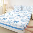 thumbnail image 5 of spefrowx Cartoon Coastal King Sheets for Kids, Blue Shell Starfish Bowknot Bedding, 4 Pieces, 1 Flat Sheet, 1 Fitted Sheet and 2 Pillowcases, 5 of 6