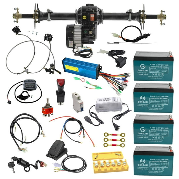 860mm 34" Rear Axle Kit 48V 1000W Brushless DC Differential Motor Kit & 48V 1000W-2200W 40A Controller & 4 Pack 12v 12ah 6-DZM-12 Battery Set for Electric Go kart Trike Quad Buggy ATV