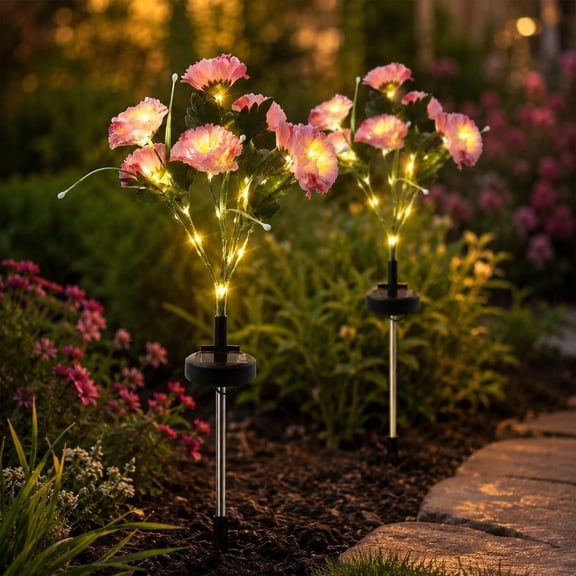 Maspost Solar Flower Garden Stake Lights, 2 pack Outdoor Waterproof LED Pathway Lights with Auto on/off for Yard Lawn Patio