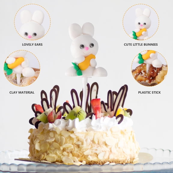FONDOTIN 2-Pack Assorted Color Bunny Ornaments and Cupcake Toppers for Birthday Party Decorations