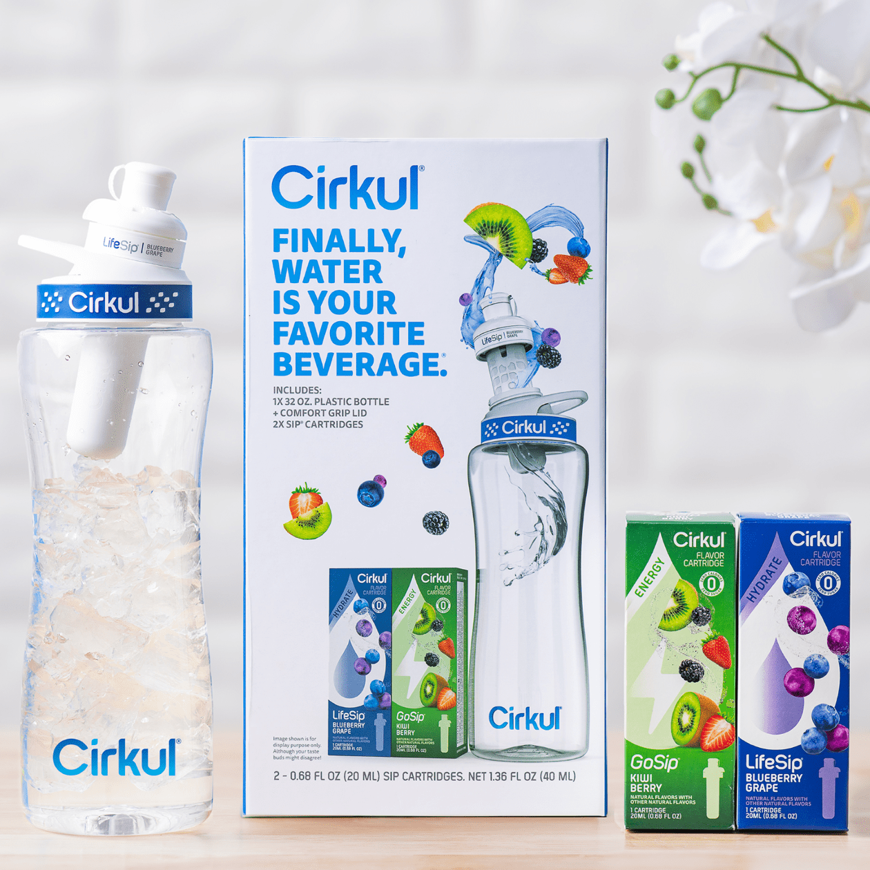 Cirkul 32oz Plastic Starter Kit with Navy Blue Lid, 2 Flavor Cartridges (Blueberry Grape & Kiwi Berry)  (图3)