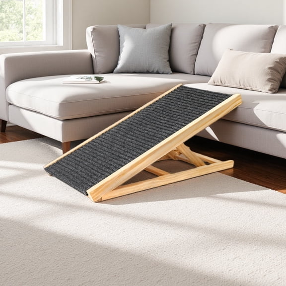 16" Extra Wide Non-Slip Dog Ramp - Foldable Adjustable Solid Wood Pet Ramp for Bed/Couch/Car (80lb, No-Assembly)