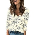 thumbnail image 3 of Women's Shirts Fashion Floral Print Dressy Blouses Casual V-Neck Shirt Pullover Long Sleeve Loose Work Tops Spring Summer Outdoor,Beach,Vacation Top Style08 XL, 3 of 5