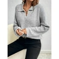 thumbnail image 5 of Women'S Fall Lapel Collar V Neck Long Sleeve Knit Comfy Loose Casual Pullover Sweater Jumper Top Grey M, 5 of 9