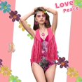 thumbnail image 4 of Women 60s 70s Hippie Outfits Costume Set Cowgirl Top Fringe Vest Tassels Cardigan Peace Sign Accessory Set with Sunglass rose red XXXL, 4 of 4
