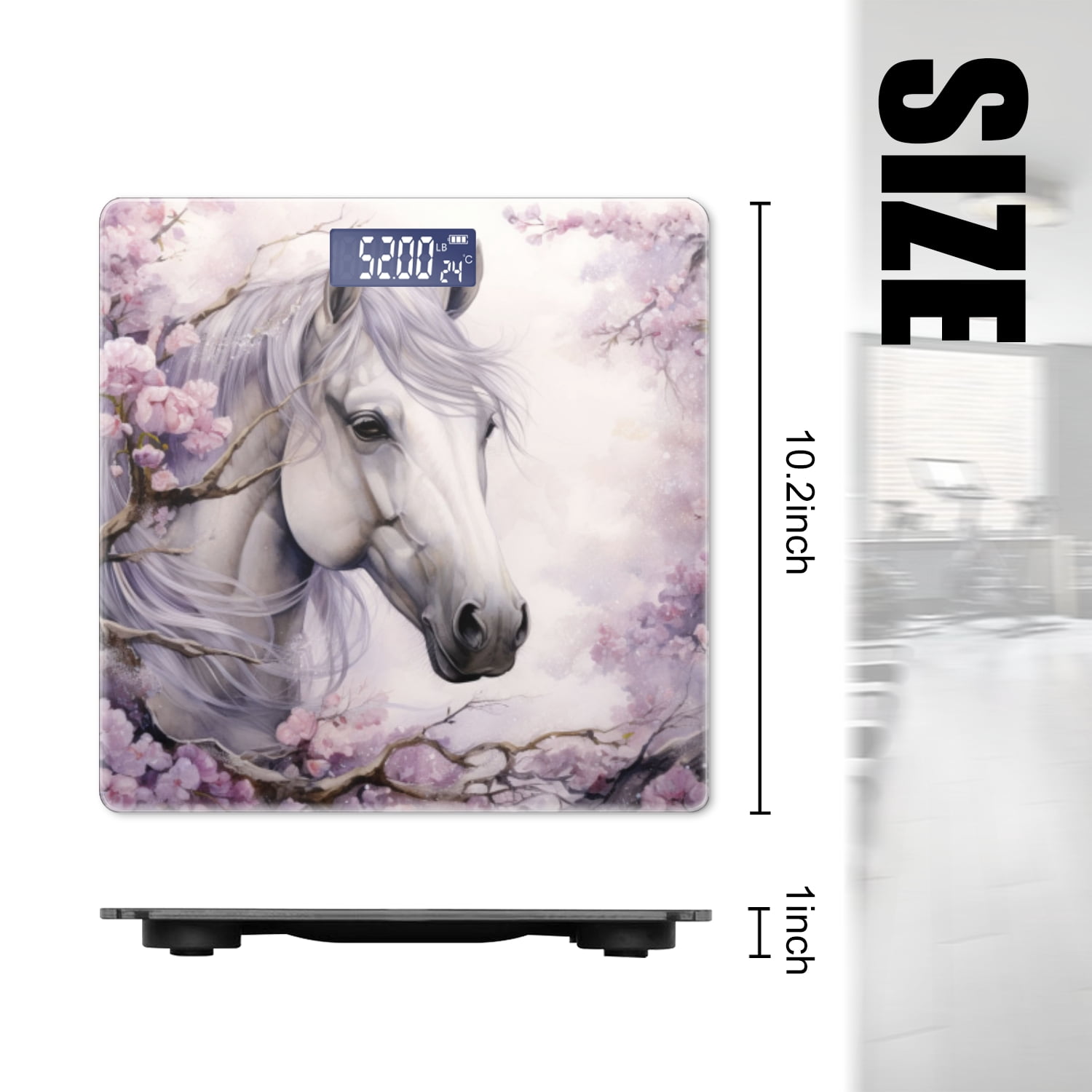 Bathroom Scale, Highly Accurate Digital Body Scale,Precisely Measures Weight up to 400 lbs-White Horse With Purple Mane And Ears Surrounded By Cherry Blossoms