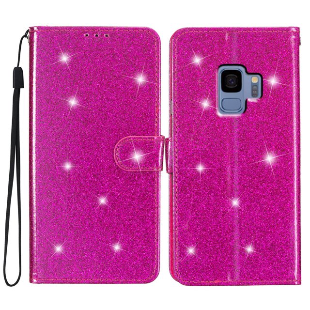 Compatible avec Samsung Galaxy S9 Étui Portefeuille Pailleté avec Poche pour Carte Couverture Rabattable