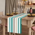 thumbnail image 2 of Teal Brown Stripe 120 Inch Table Runner, Gradient Geometric Vertical Striped Farmhouse Dresser Scarf Cotton & Linen Tablerunner for Dining/Kitchen Island/Holiday Party Décor 13" x 120", 2 of 9