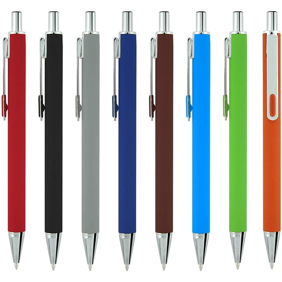 Soft Rubberized Ballpoint Writing Click Pen By SyPen, Assorted Colors and Combo Packs, 8 pack