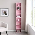 thumbnail image 3 of 71" Tall Narrow Bookcase with Storage Cabine,8 Tier Cube Bookshelf Display Shelf Stand for Home Office, Living Room,Pink, 3 of 7