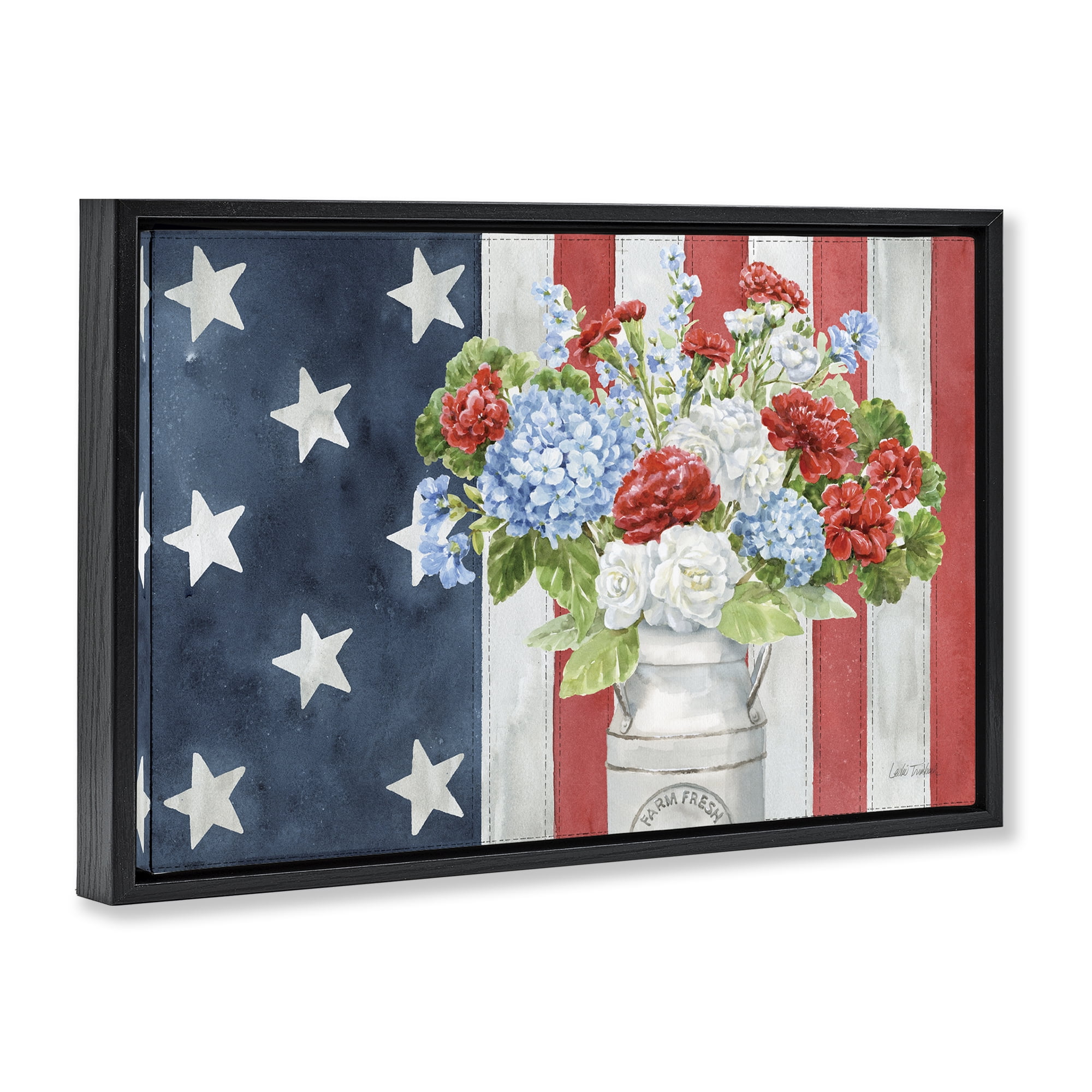 Stupell Industries American Flag Bouquet Patriotic Painting Black Floater Framed Canvas Art Print Wall Art, 31 x 21