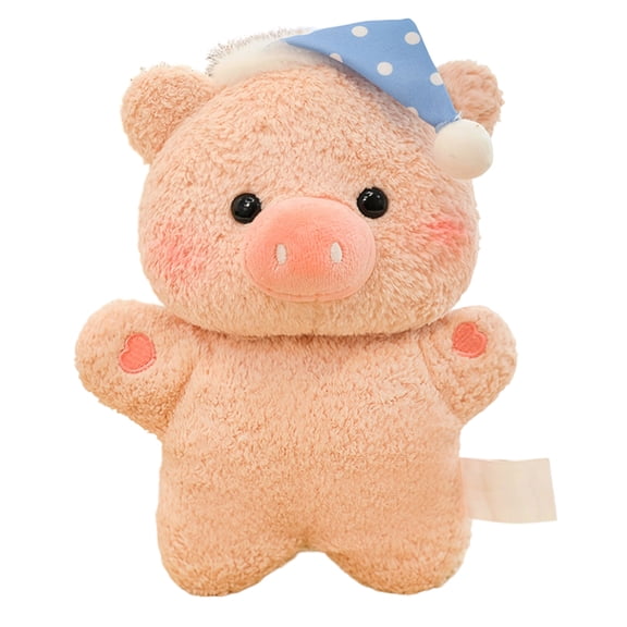 Small Stuffed Animal, Student Stuffed Animal, Soft Pink Plush Pig Desktop Display with Polka Dot Sleep Cap, Plush Stuffed Animals for Student, Cuddly Companion for Play and Room