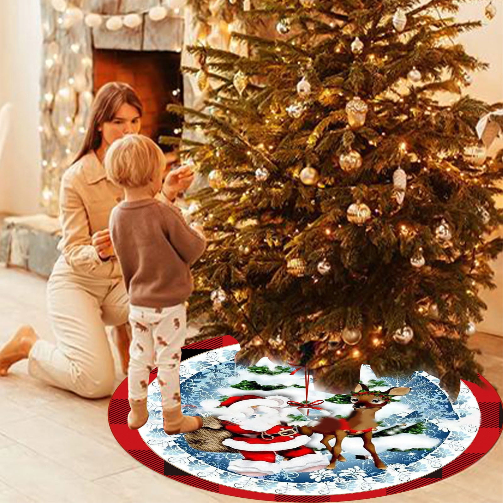 Jupe De Sapin De Noël Lanpn 60 Cm - Fausse Fourrure Rouge - Cache Pied Sapin Avec Support Intégré - 6