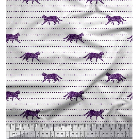 Soimoi Purple Viscose Chiffon Fabric Dot & Cat Animal Printed Fabric 1 Yard 42 Inch Wide