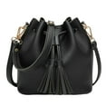 thumbnail image 2 of Bolso de hombro Colcomx Tipo cubo hobo con cordón de cuero Negro, 2 of 3