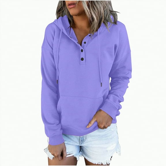 Godom Half Boutton Womens Hoodies Drawstring Hooded Sweatshirts for Woman with Pocket