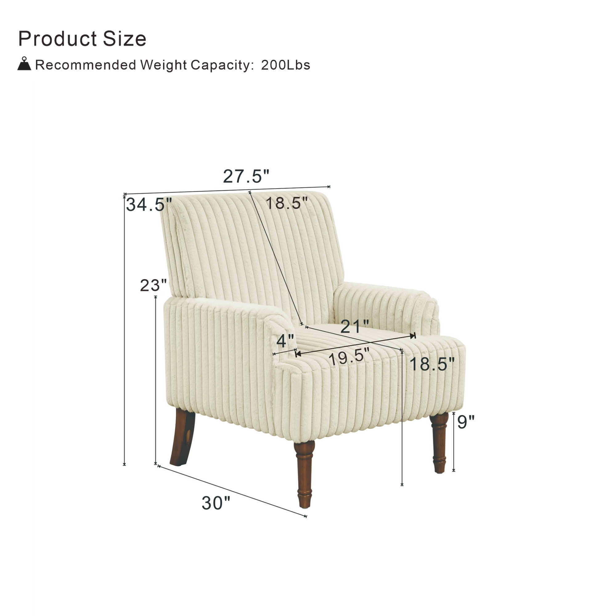 MAYEERTY 30 In Wide-Wale Corduroy Accent Chair, Plush Upholstered, Solid Wood Legs, Beige