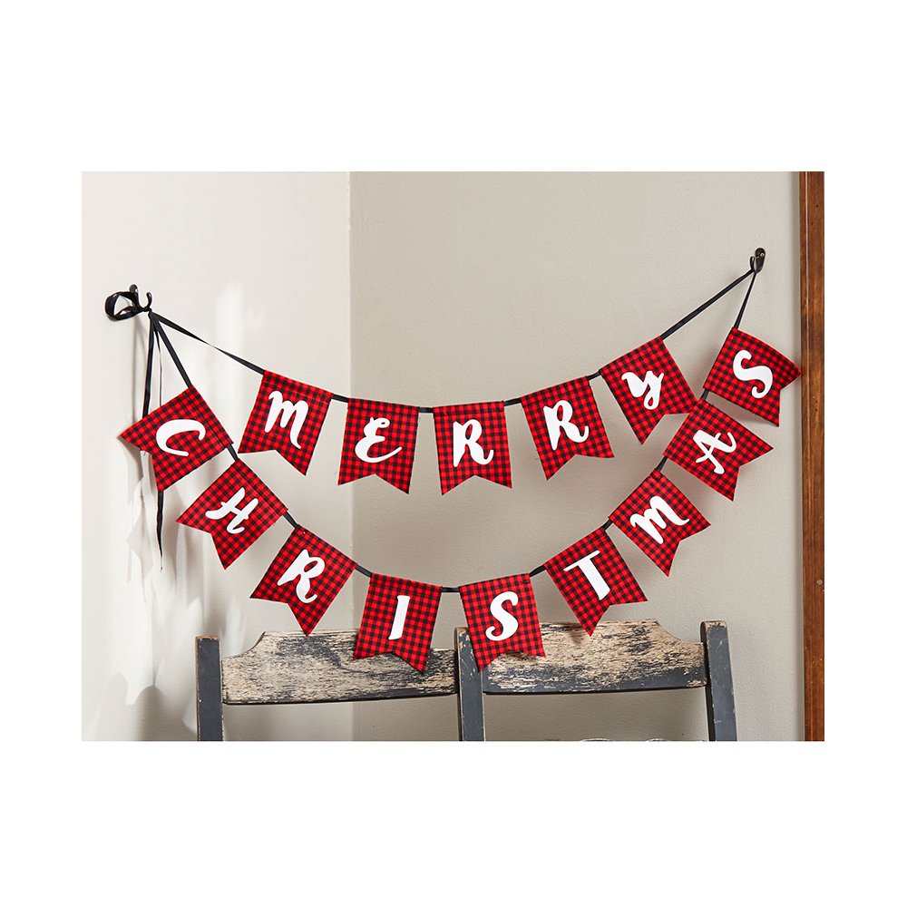 Woodland &quot;Merry Christmas&quot; Plaid Banner - Holiday Home Decoration