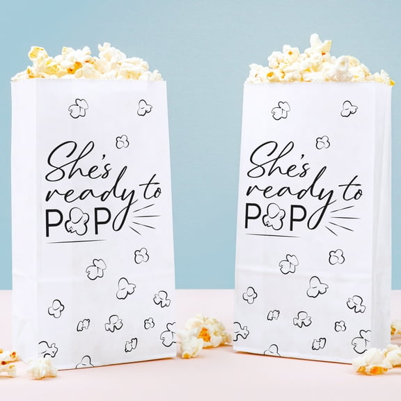 Big Dot of Happiness Ready to Pop Popcorn Bags, Baby Shower Party Favor Snack Treats, Free-Standing Individual White Paper Bags - 25 Count