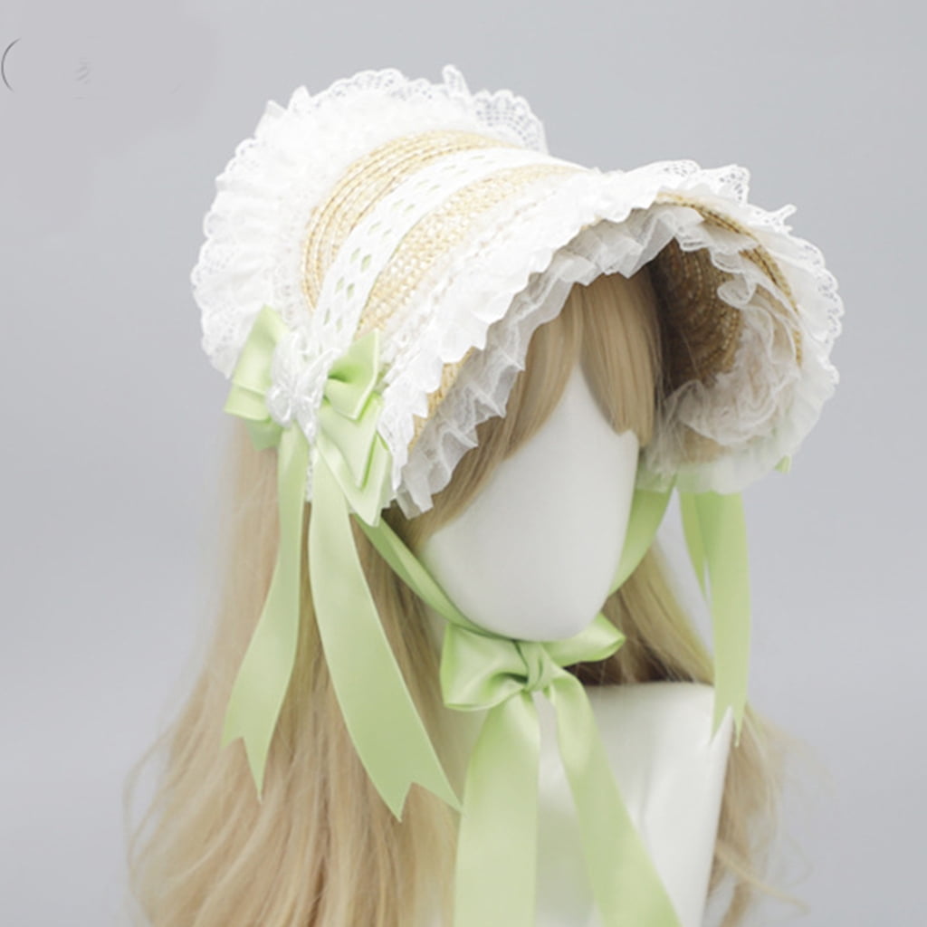 Victorian Lace Straw Bonnet Hat For Women And Girls With Bowknot Ribbon Great For TeaParties AndC0sp1ayEvent