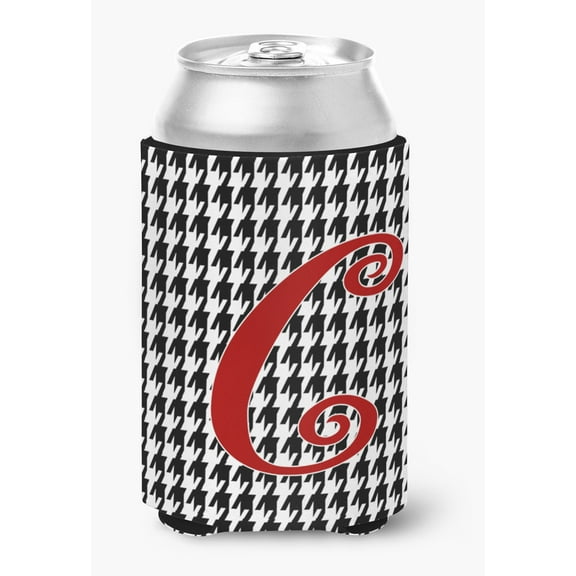 Carolines Treasures CJ1035-CCC Letter C Initial Monogram - Houndstooth Black Can Or Bottle  Hugger