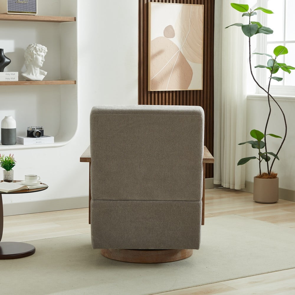 Swivel Accent Chair, 360 Degree Modern Upholstered Lounge Chair with Solid Wood Armrests, Linen Blend Fabric, Comfy Reading Chair for Living Room, Bedroom & Office, Gray
