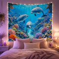 thumbnail image 2 of Underwater Reef Bottlenose with Dolphins Swimming Through Clear, Mystical Fantasy for Space Lovers, Galaxy Room Decor, Housewarming Gift, Tapestry Wall Hanging for Bedroom and Dorm, 2 of 7