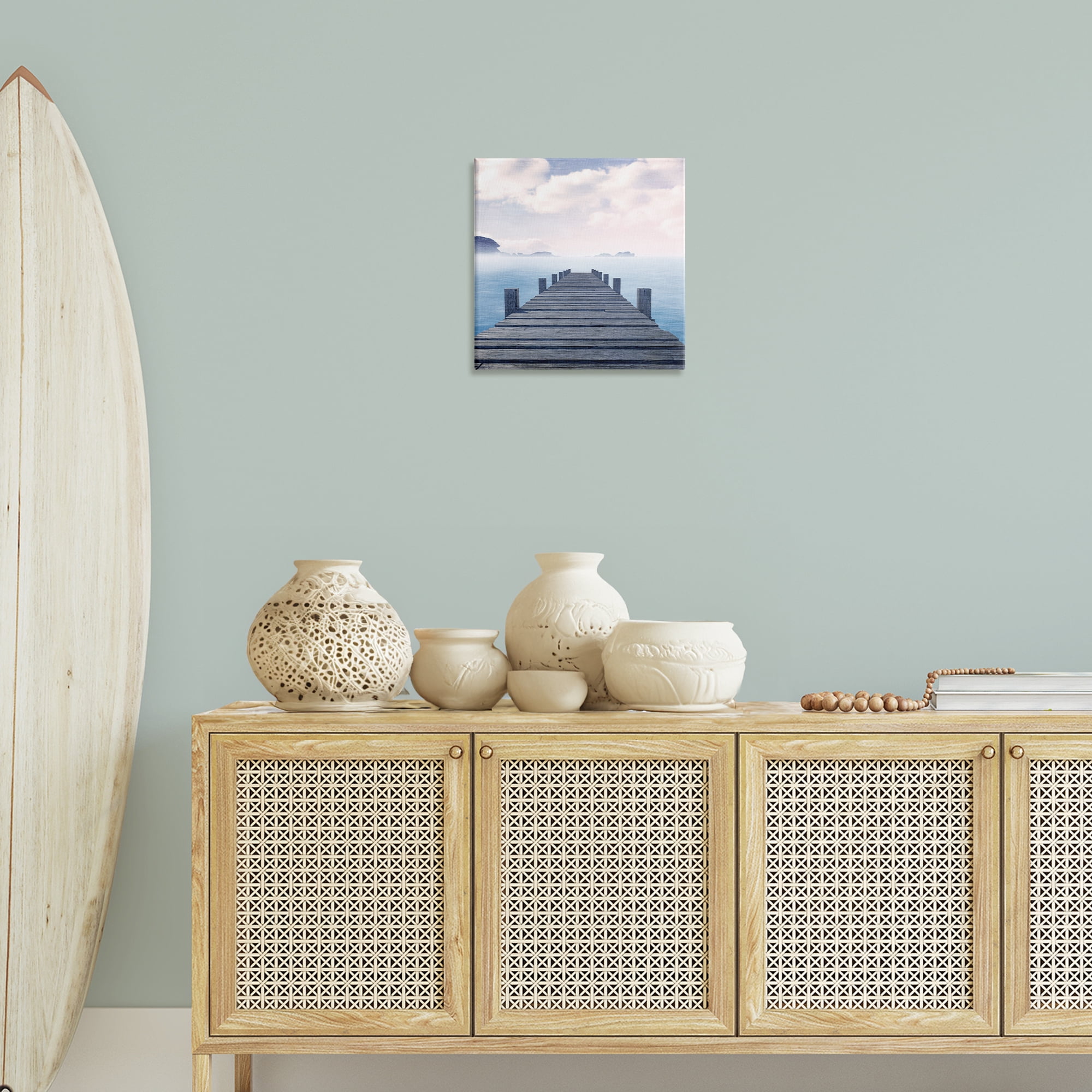 Stupell Industries Clouds over Sea Dock Nautical & Beach Painting Wrapped Canvas Art Print Wall Art, 17 x 17