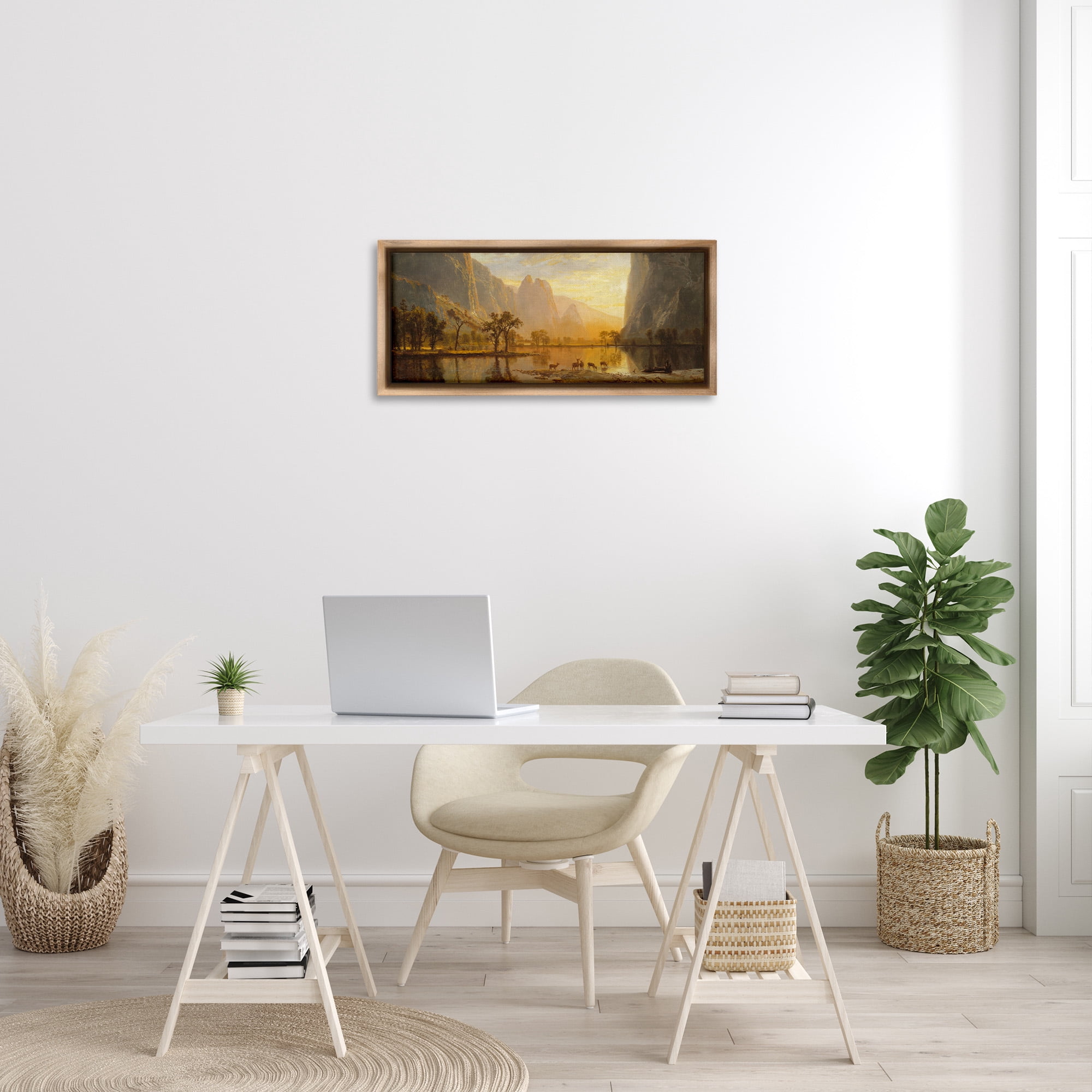 Stupell Industries Yosemite Valley Classic Painting Landscape Painting Brown Floater Framed Canvas Art Print Wall Art, 31 x 14