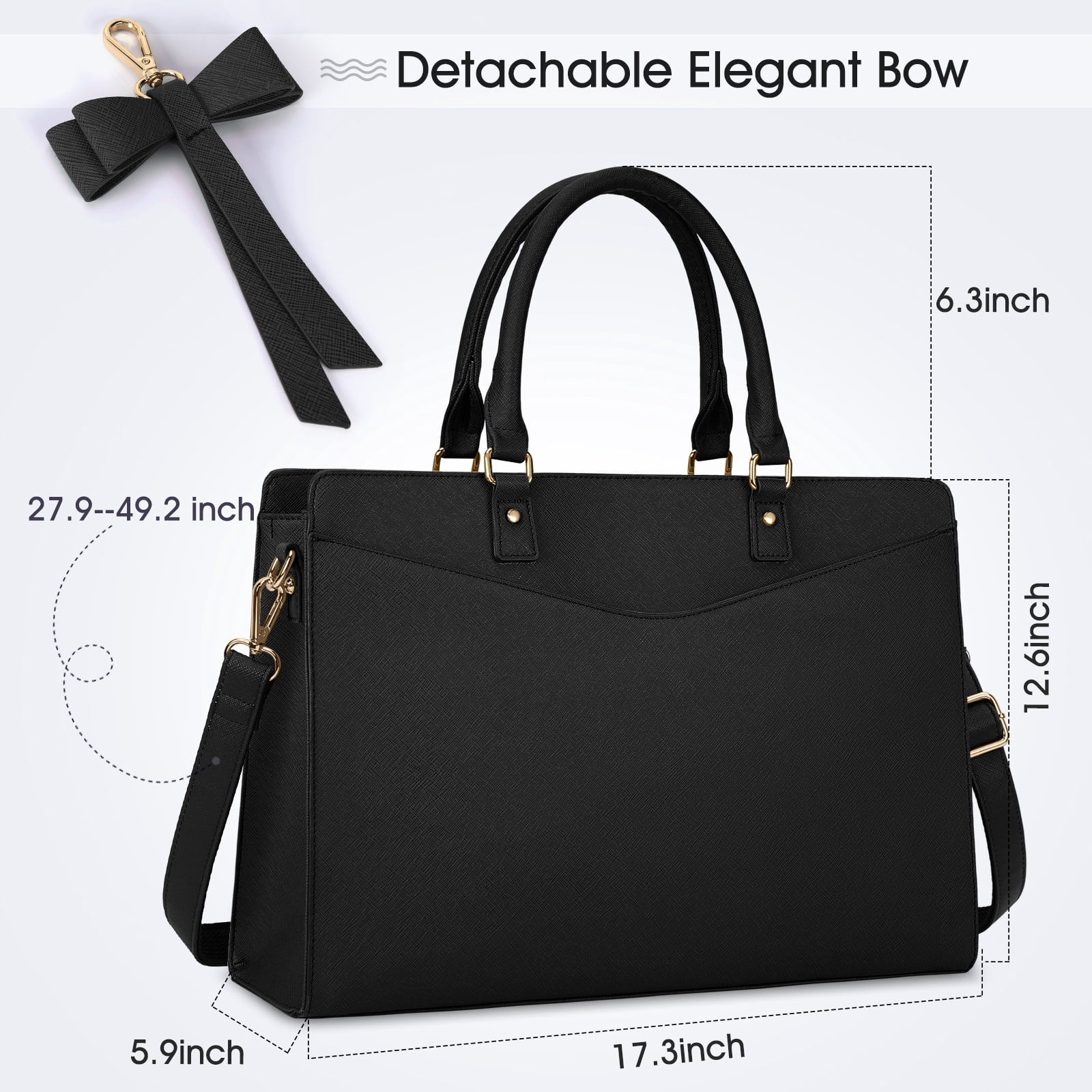 RAINSMORE Laptop Bag for Women 15.6 Inch PU Tote Bag Business Office Work Bag Waterproof Briefcase Computer Tote Lightweight Handbag Shoulder,Black